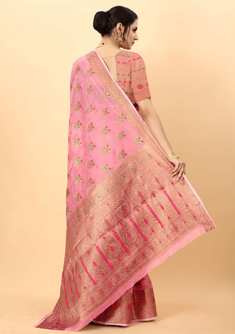 Multi Cotton Saree Set with Zari Work for Diwali | Wedding & Festive Wear - Indya