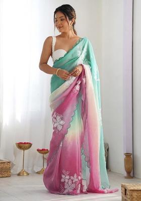 Rama Embroidery Silk Saree Set