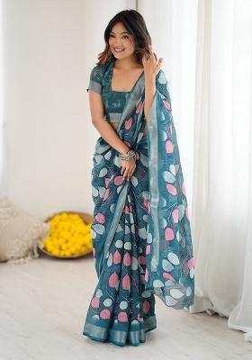 Morpeach Printed Linen Saree Set