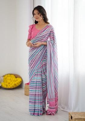 Sky Blue Embroidery Silk Saree Set