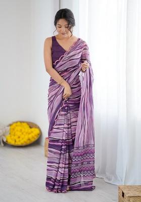 Wine Embroidery Silk Saree Set