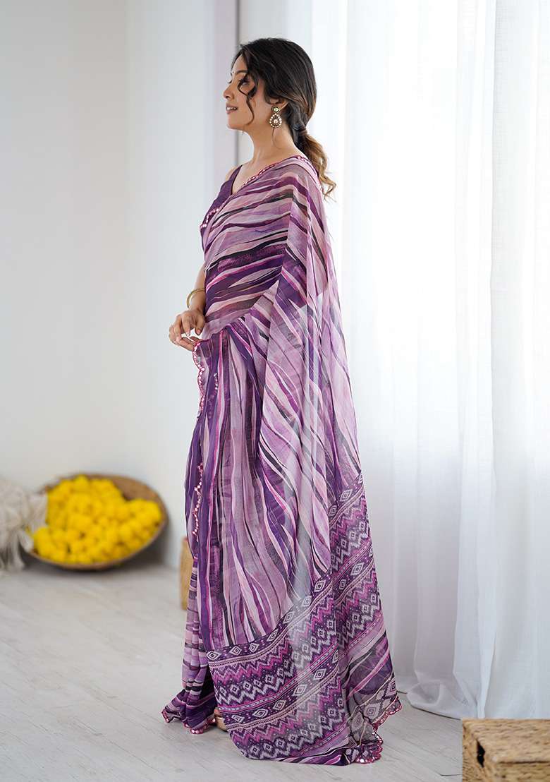 Wine Silk Blend Saree Set with Embroidery for Diwali | Wedding & Festive Wear - Indya
