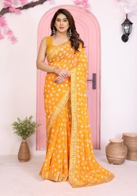 Yellow Embroidery Georgette Saree Set