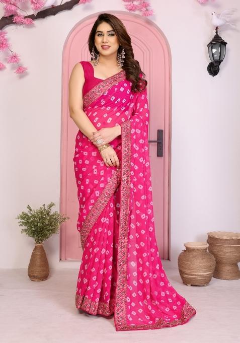Pink Embroidery Georgette Saree Set