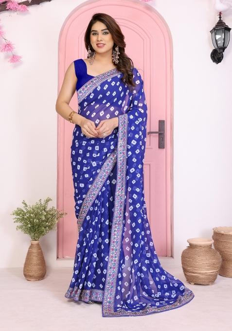 Blue Embroidery Georgette Saree Set
