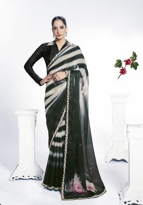 Black Embroidery Silk Saree Set