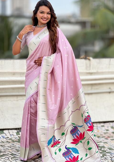 lavender Motif Silk Saree Set