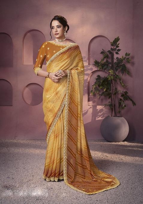 Yellow Embroidery Silk Saree Set