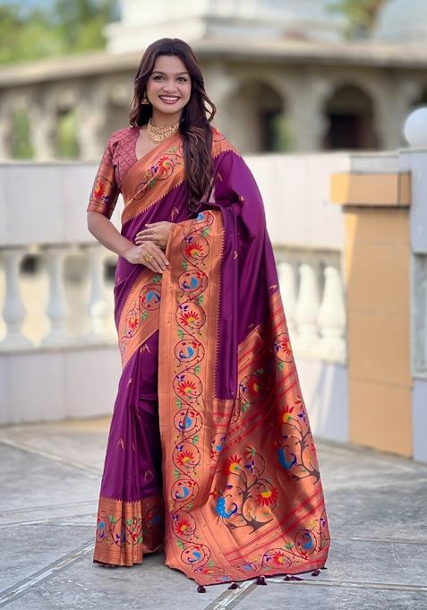 Wine Motif Silk Saree Set