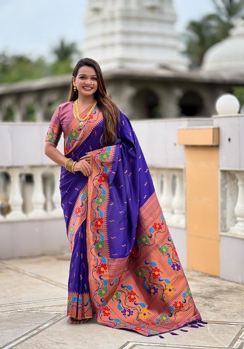 Voilet Motif Silk Saree Set