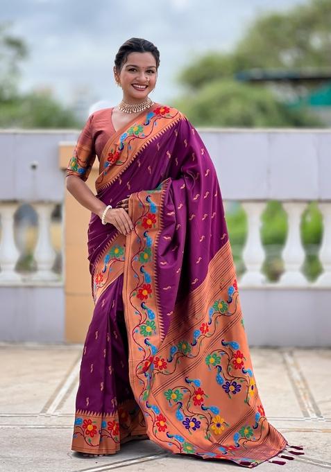 Wine Motif Silk Saree Set
