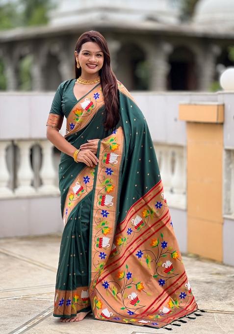 Green Motif Silk Saree Set