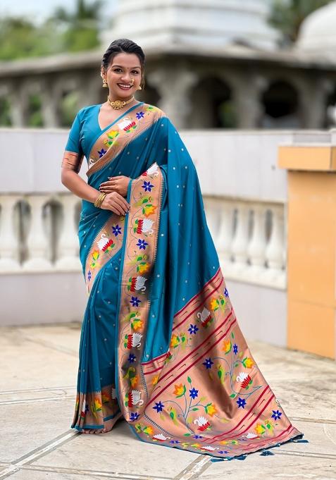 Firoji Motif Silk Saree Set