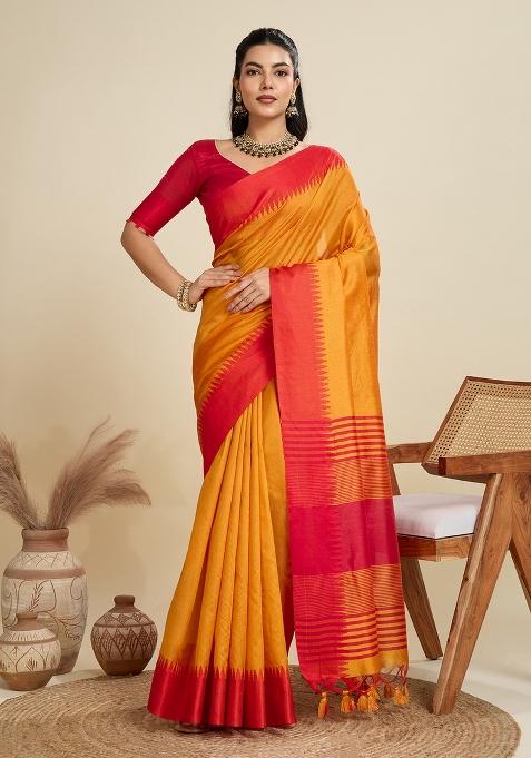 Mustard Motif Silk Saree Set