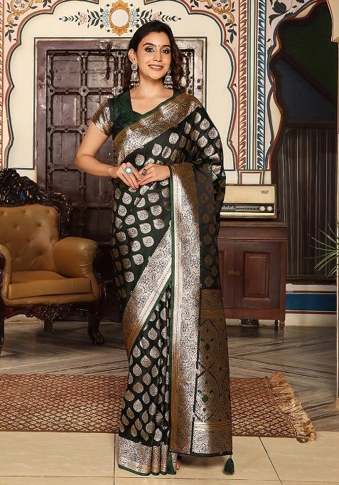 Green Motif Silk Saree Set