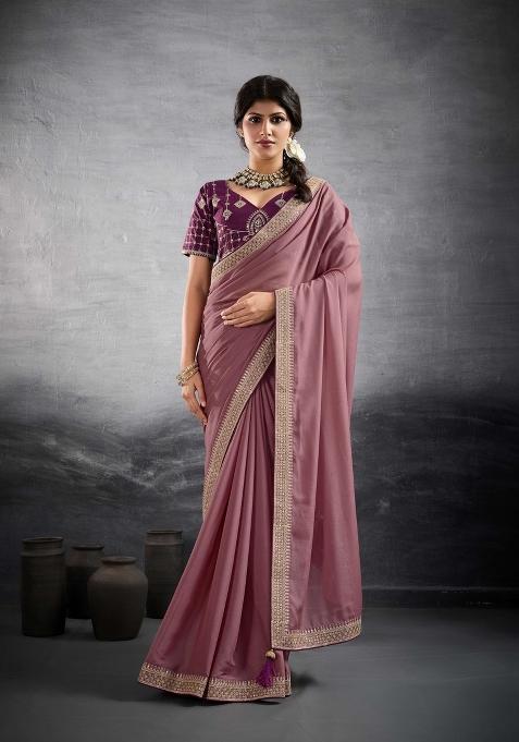 Onion Embroidery Star Georgette Saree Set
