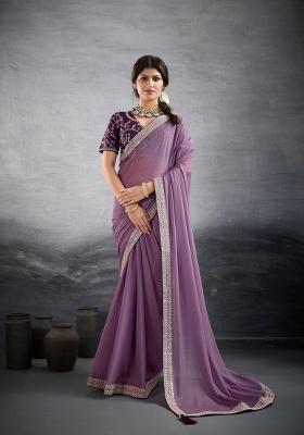 lavender Embroidery Star Georgette Saree Set
