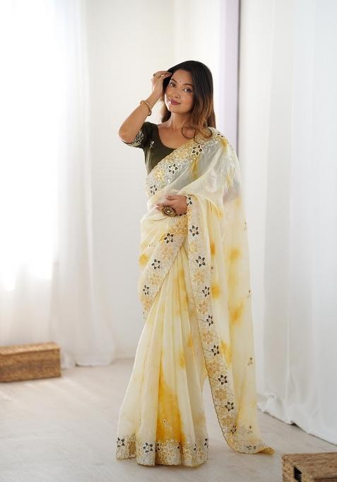 Yellow Embroidery Fendi Saree Set