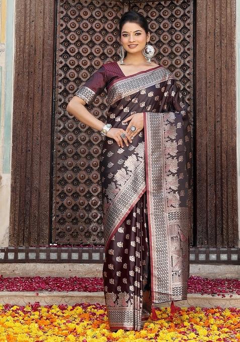 Red Motif Silk Saree Set