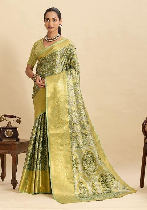 Light Green Woven Zari Work Silk Ethnic Waer Saree