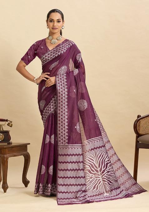 Purple Woven Zari Work Silk Ethnic Waer Saree