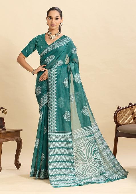 Teal Woven Zari Work Silk Ethnic Waer Saree