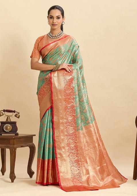 Green Woven Zari Work Silk Ethnic Waer Saree