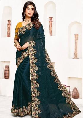 Morpeach Embroidery Silk Saree Set