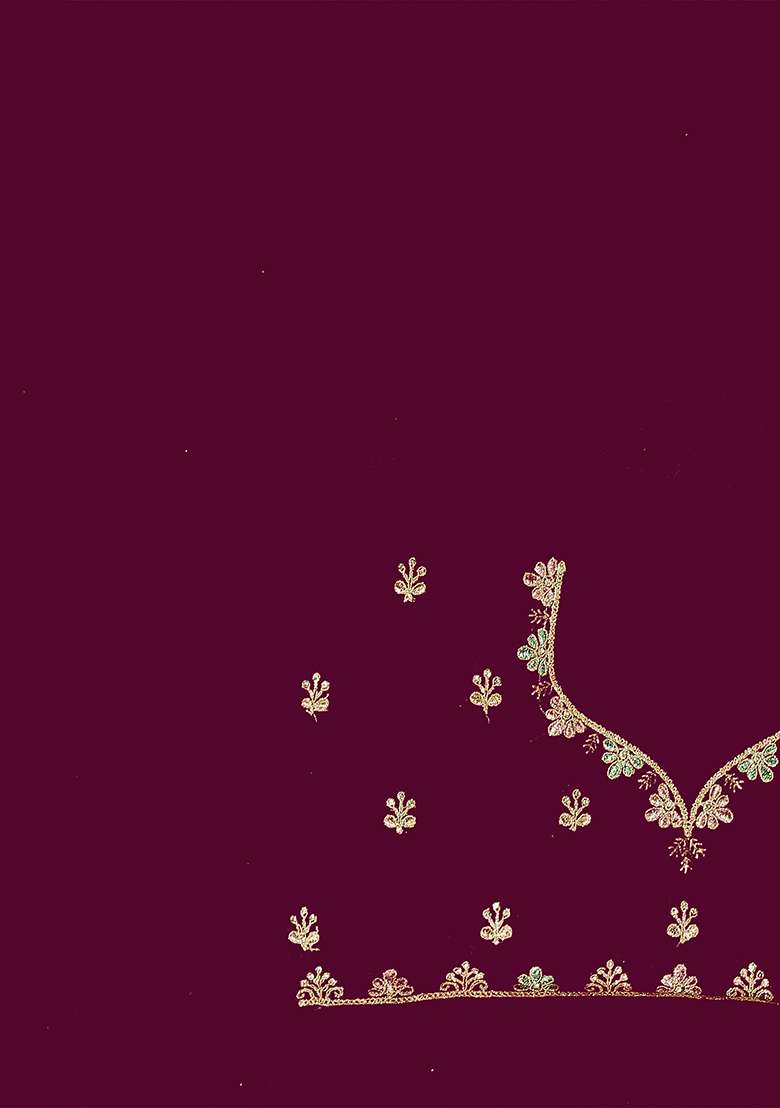 Wine Embroidery Silk Blend Saree Set for Diwali and Festive Wear - Indya