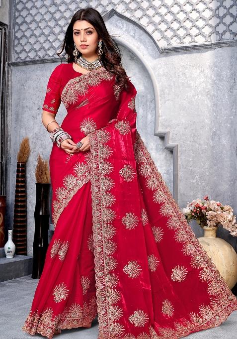 Cherry Embroidery Silk Saree Set