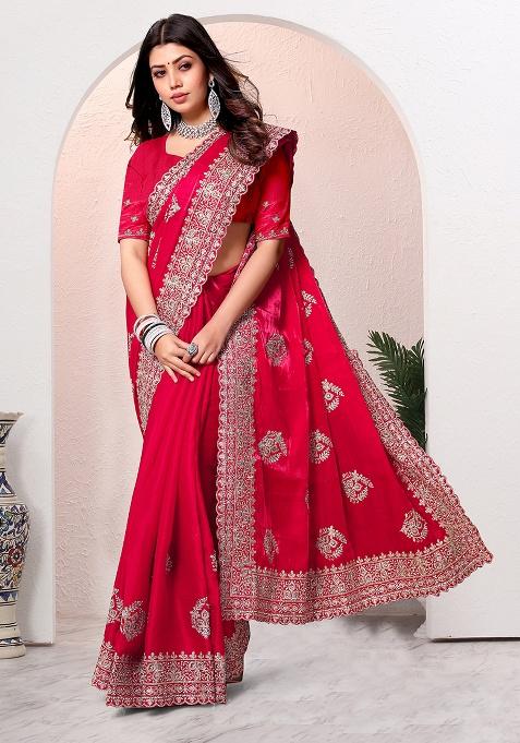 Cherry Embroidery Silk Saree Set
