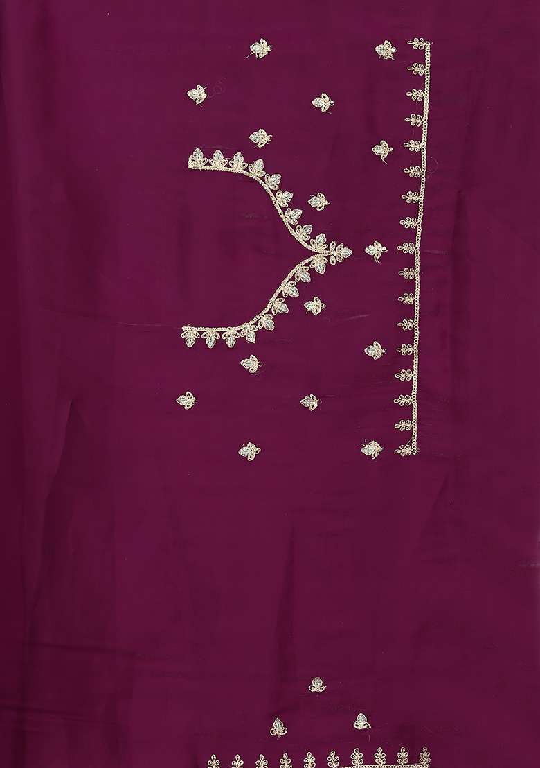 Wine Silk Blend Saree Set with Embroidery for Diwali | Wedding & Festive Wear - Indya