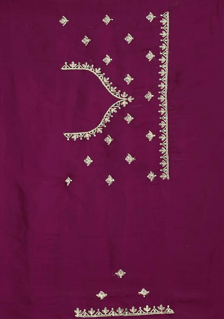 Wine Silk Blend Saree Set with Embroidery for Diwali | Wedding & Festive Wear - Indya