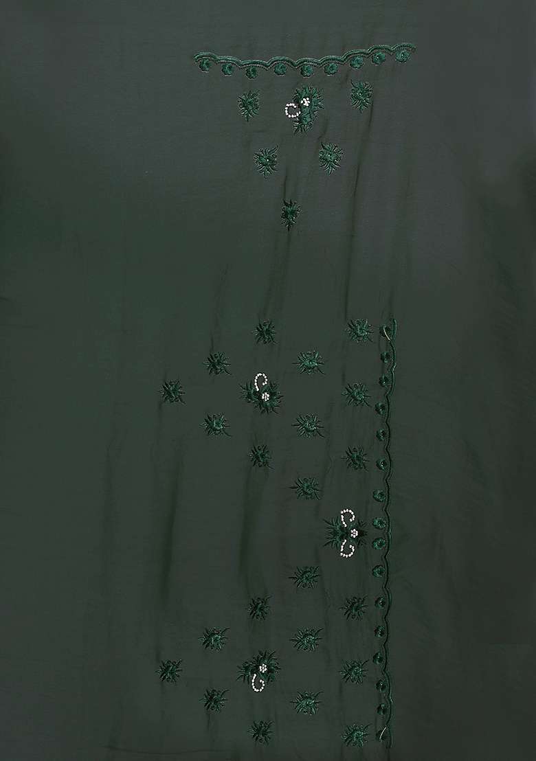 Bottel Green Embroidery Georgette Saree Set - Indya