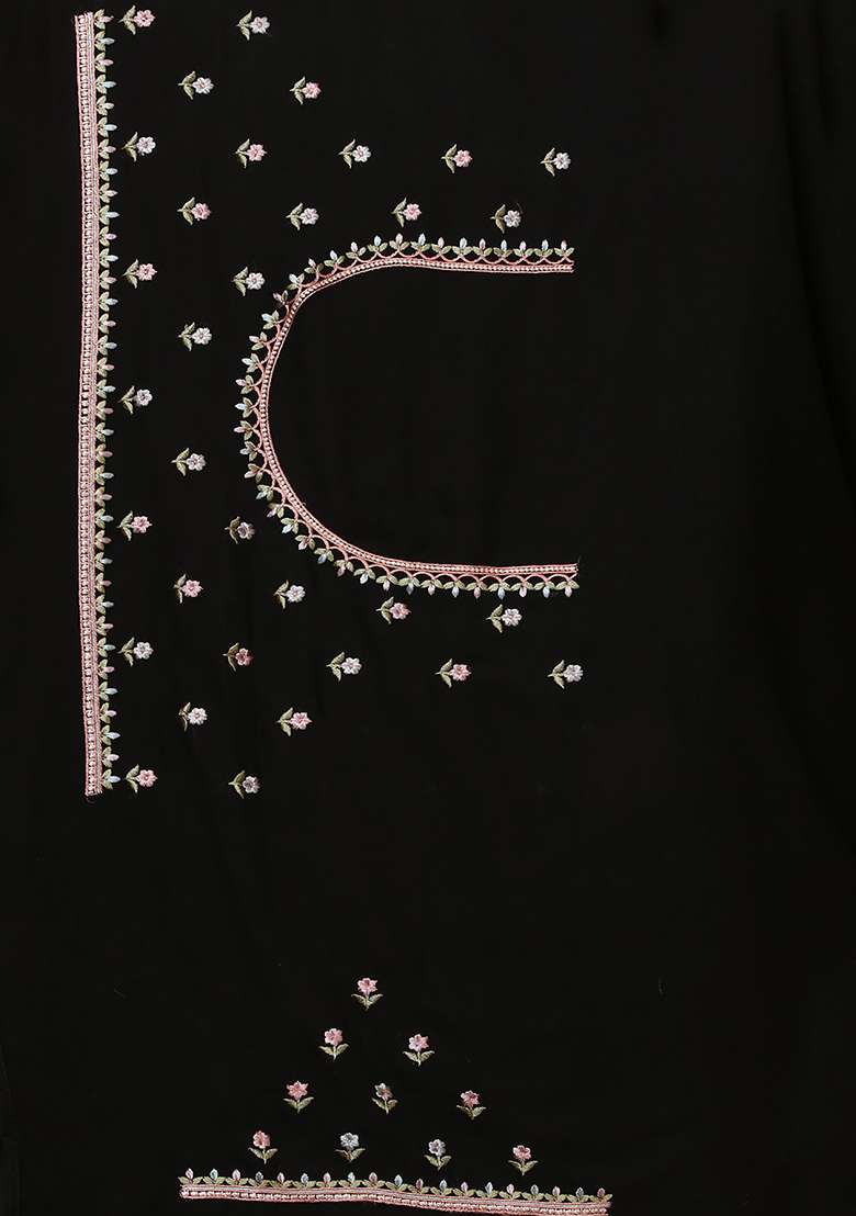 Black Embroidery Georgette Saree Set for Diwali and Festive Wear - Indya