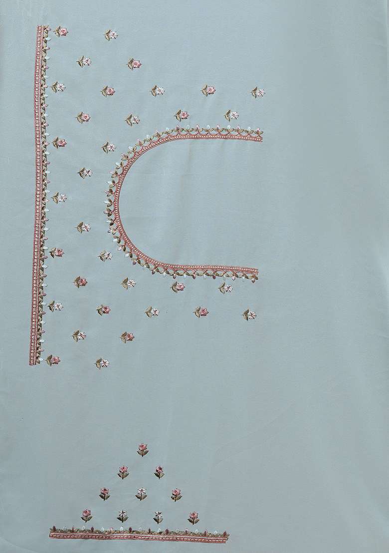 Sea Green Embroidery Georgette Saree Set for Diwali and Festive Wear - Indya