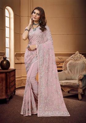 Dusty Pink Embroidery Georgette Saree Set