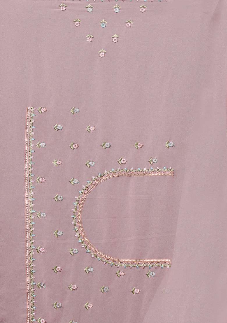 Dusty Pink Georgette Saree Set with Embroidery for Diwali | Wedding & Festive Wear - Indya