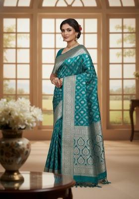 Rama Embroidery Silk Saree Set