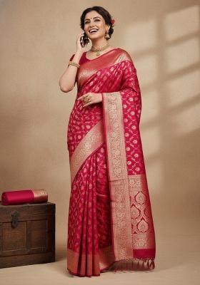 Red Embroidery Silk Saree Set