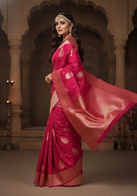 Magenta Embroidery Silk Saree Set