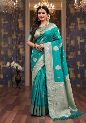 Rama Embroidery Silk Saree Set