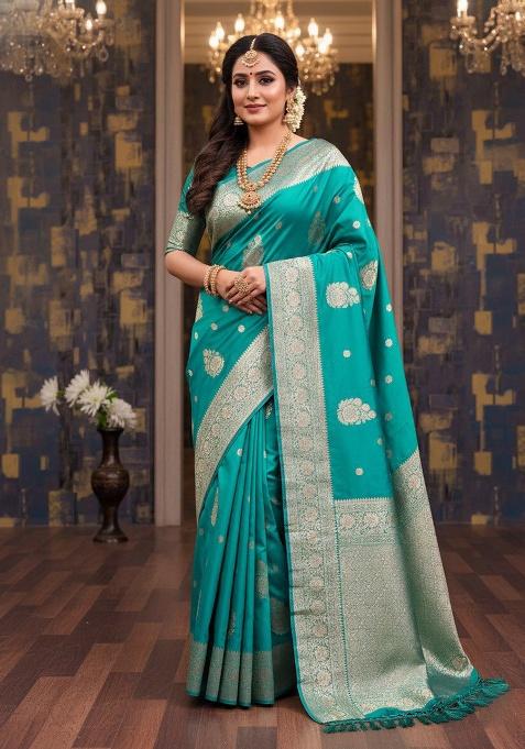 Rama Embroidery Silk Saree Set