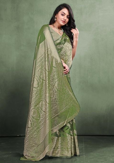 Mahendi Embroidery Silk Saree Set