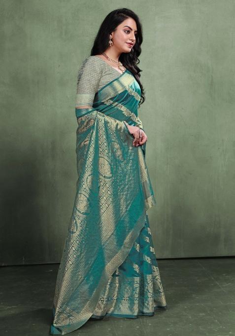 Rama Embroidery Silk Saree Set