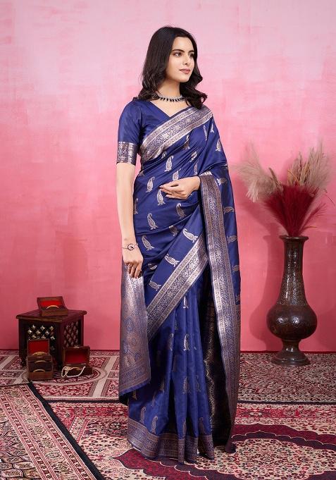 Violet Embroidery Silk Saree Set
