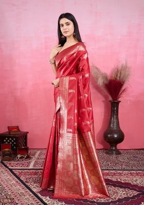Red Embroidery Silk Saree Set