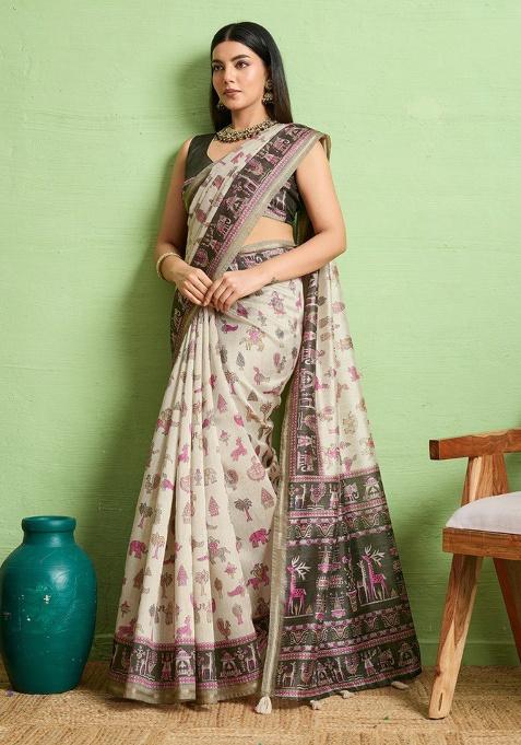 Multi Embroidery Silk Saree Set