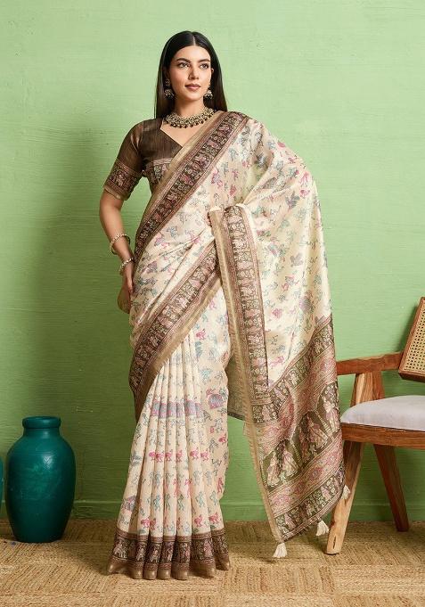 Multi Embroidery Silk Saree Set