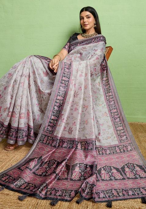 Multi Embroidery Silk Saree Set